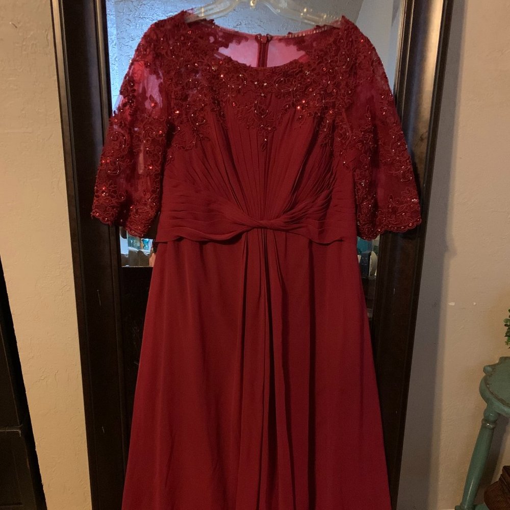 Azazie, floor length formal burgundy gown size 14.